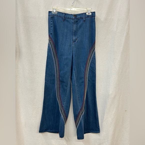 Angry Rabbit High Waisted Wide Leg Jeans Embroidered Rainbow - Picture 5 of 12